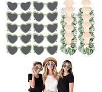 HNLMZ Bride Occhiali a Forma di Cuore,10 Cuore Occhiali e 10 Braccialetti da Sposa in Team,Occhiali per Addio al Nubilato per Feste di Compleanno, Matrimoni, Addii al Nubilato(Verde)
