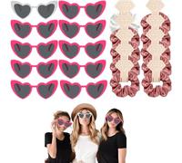 HNLMZ Bride Occhiali a Forma di Cuore,10 Cuore Occhiali e 10 Braccialetti da Sposa in Team,Occhiali per Addio al Nubilato per Feste di Compleanno, Matrimoni, Addii al Nubilato(Rosa Rossa)