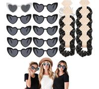 HNLMZ Bride Occhiali a Forma di Cuore,10 Cuore Occhiali e 10 Braccialetti da Sposa in Team,Occhiali per Addio al Nubilato per Feste di Compleanno, Matrimoni, Addii al Nubilato(Nero)