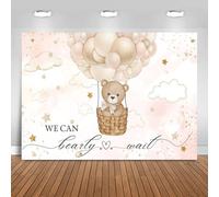 Hnmdmyi 1.5x1.2m Sfondo Baby Shower Non vediamo l'ora Orso bruno Mongolfiera Sfondo fotografico Decorazioni per festa di benvenuto al neonato Banner Photo Booth Props