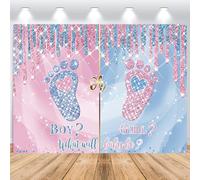 Hnmdmyi 1.5x1.2m Sfondo gender reveal Little Feet Blu o rosa Ragazzo o ragazza Che cosa sarà il bambino sfondo fotografico Rivelazione di genere Decorazioni per feste Banner Photo Booth Props