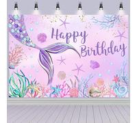 Hnmdmyi 1.5x1.2m Sfondo sirena Sotto il mare Coda di sirena viola Stella marina Conchiglia Alghe Buon compleanno Fotografia Sfondo Principessa Ragazza Compleanno Decorazioni Banner Photo Booth Props