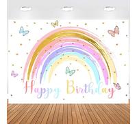 Hnmdmyi 1.5x1m Sfondo Farfalla arcobaleno colorato buon compleanno fotografia sfondo dolce ragazze principessa compleanno partito torta decorazioni da tavolo Banner Photo Booth Props