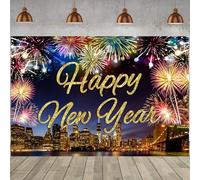 Hnmdmyi 1.5x1m Sfondo Felice Anno Nuovo Città di Notte Fuochi d'artificio Mostra Fotografia Sfondo Capodanno Decorazioni del partito Banner Photo Booth Props