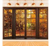 Hnmdmyi 1.8x1.2m Sfondo Autunno Finestra Foresta Paesaggio naturale Fotografia di sfondo di Compleanno Baby Shower Ringraziamento Decorazioni del partito Banner Photo Booth Props