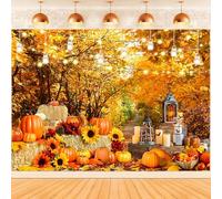 Hnmdmyi 1.8x1.2m Sfondo Autunno Foresta Scenario Zucca Foglie d'acero Girasole Fotografia Sfondo Compleanno Baby Shower Giorno del Ringraziamento Harvest Decorazioni del partito Photo Booth Props