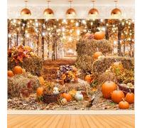 Hnmdmyi 1.8x1.2m Sfondo Autunno Foresta Scenario Zucca Pagliaio Gallo Fotografia Sfondo Compleanno Baby Shower Giorno del Ringraziamento Harvest Decorazioni del partito Banner Photo Booth Props
