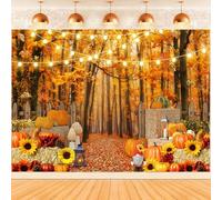 Hnmdmyi 1.8x1.2m Sfondo Autunno Foresta Zucca Foglie d'acero Pagliaio Naturale Scenery Fotografia Sfondo Giorno del Ringraziamento Harvest Decorazioni del partito Banner Photo Booth Props