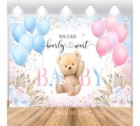 Hnmdmyi 1.8x1.2m Sfondo gender reveal orso blu e rosa Boho palloncini floreali We Can Bearly Wait fotografia sfondo rivelazione di genere Baby Shower Party decorazioni Banner Photo Booth Props