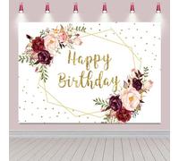 Hnmdmyi 2.1x1.5m Sfondo buon compleanno Fiori di Borgogna Buon Compleanno Segno Fotografia Sfondo Dolce Ragazze Donne Principessa Compleanno Decorazioni Festa Banner Photo Booth Props