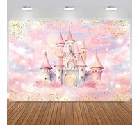 Hnmdmyi 2.1x1.5m Sfondo Castello acquerello arcobaleno pastello rosa principessa castello punti d'oro fotografia sfondo dolce ragazze principessa compleanno decorazioni Banner Photo Booth Props