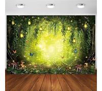 Hnmdmyi 2.1x1.5m Sfondo foresta incantata Fantastico paese delle meraviglie funghi fiori selvatici farfalla bosco fotografia sfondo neonato Baby Shower bambini festa di compleanno decorazione