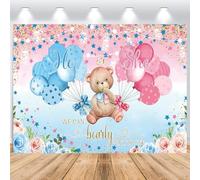 Hnmdmyi 2.1x1.5m Sfondo gender reveal Adorabili palloncini a forma di orso Blu o rosa Lui o lei Non vediamo l'ora di vedere lo sfondo fotografico Decorazioni per la festa della rivelazione di genere