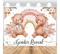 Hnmdmyi 2.1x1.5m Sfondo gender reveal Baby Bear cravatta blu fiocco rosa arcobaleno Boho floreale fotografia sfondo ragazzo o ragazza sesso rivelare decorazioni partito banner Photo Booth Props