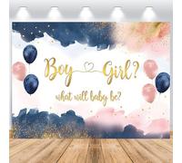 Hnmdmyi 2.1x1.5m Sfondo gender reveal blu navy Blush rosa Ragazzo o ragazza Che cosa sarà il bambino sfondo fotografico Rivelazione di genere Decorazioni di partito Banner Photo Booth Props