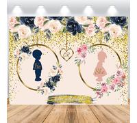 Hnmdmyi 2.1x1.5m Sfondo gender reveal Navy e Blush Ragazzo o ragazza Lui o lei che cosa sarà il bambino sfondo fotografico Rivelazione di genere Decorazioni per feste Banner Photo Booth Props