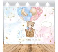 Hnmdmyi 2.1x1.5m Sfondo gender reveal orso mongolfiera blu o rosa Lui o lei che cosa sarà il bambino fotografia sfondo sesso rivelazione decorazioni di partito striscione Photo Booth Props