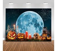Hnmdmyi 2.1x1.5m Sfondo Halloween Horror Luna Notte Zucca Lanterna Teschio Ragnatela Fotografia Sfondo Bambini Adulti Famiglia Halloween Party Decorazioni Banner Photo Booth Props