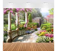 Hnmdmyi 2.1x1.5m Sfondo Primavera Vintage Giardino Architettura Pilastri Fiori in fiore Fotografia Sfondo Matrimonio Baby Shower Feste di compleanno Decorazioni Adulti Ritratto Foto Studio Props