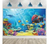 Hnmdmyi 2.1x1.5m Sfondo sotto il mare blu acquario oceano colorato barriera corallina pesce fotografia sfondo mondo sottomarino tema Baby Shower Compleanno Decorazioni festa Banner Photo Booth Props
