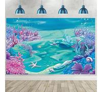 Hnmdmyi 2.1x1.5m Sfondo sotto il mare blu profondo castello conchiglia fotografia sfondo sirenetta principessa ragazza festa di compleanno Baby Shower decorazioni Banner Photo Booth Props