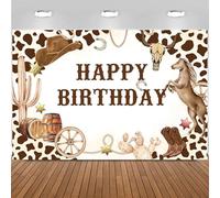 Hnmdmyi 2.1x1.5m Sfondo Western Cowboy Occidente selvaggio Rodeo mucca stampa buon compleanno fotografia sfondo tema occidentale Baby Shower bambini compleanno decorazioni Banner Photo Booth Props