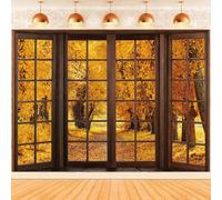 Hnmdmyi 2.4x1.8m Sfondo Autunno Finestra di legno Autunno Foresta Foglie d'acero Paesaggio naturale Fotografia di sfondo di Compleanno Baby Shower Ringraziamento Decorazioni del partito Banner