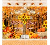 Hnmdmyi 2.4x1.8m Sfondo Autunno Foresta Scenario Zucca Girasole Croce Bibbia Fotografia Sfondo Compleanno Baby Shower Giorno del Ringraziamento Harvest Decorazioni del partito Banner Photo Booth Props