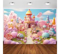 Hnmdmyi 2.4x1.8m Sfondo Candyland fantasia dolce castello di caramelle lecca-lecca fotografia sfondo ragazze compleanno Candyland tema partito decorazioni Banner Photo Booth Props