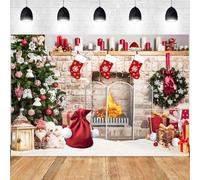 Hnmdmyi 2.4x1.8m Sfondo Natale Camino Albero Regali Fotografia Sfondo Famiglia Bambini Inverno Vacanze Natale Capodanno Decorazioni Festa Banner Photo Booth Props
