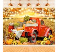Hnmdmyi 2.7x1.8m Sfondo Autunno Rosso Camion Zucca Girasole Pagliaio Foglie d'acero Paesaggio Naturale Fotografia Sfondo Farm Harvest Giorno del Ringraziamento Decorazioni del partito Banner