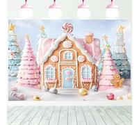 Hnmdmyi 2.7x1.8m Sfondo Natale Casa di pan di zenzero Casa di caramelle Inverno paese delle meraviglie Fotografia sfondo Buon Natale Capodanno Ragazze Dolce festa di compleanno decorazioni Banner