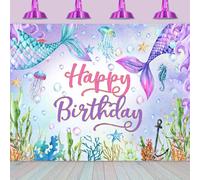 Hnmdmyi 2.7x1.8m Sfondo sirena sotto il Mare Blu Viola Code di Mermaid Buon Compleanno Carta da parati Fotografia Ragazza Principessa Sirena Decorazioni di compleanno Foto Booth Props