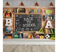 Hnmdmyi 3.6x3m Sfondo Back to School Muro di mattoni Lavagna Scaffale Globo Matita Sfondo fotografico Scuola dell'infanzia Aula Back to School Party Decorazioni Banner Photo Booth Props