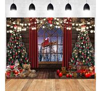 Hnmdmyi 3.6x3m Sfondo Natale Finestra Albero di Natale regalo giocattolo Pavimento in legno Fotografia Sfondo Famiglia Bambini Inverno Vacanza Capodanno Decorazioni del partito Photo Booth Props