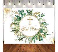 Hnmdmyi 3x2.4m Mi Bautizo Sfondo Dio benedica foglie verdi prima comunione fotografia sfondo ragazzi ragazze battesimo battesimo neonato Baby Shower Party decorazioni Banner Photo Booth Props