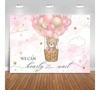 Hnmdmyi 3x2.4m Sfondo Baby Shower Non vediamo l'ora Orsetto rosa Mongolfiera Sfondo fotografico Decorazioni per festa di benvenuto al neonato Banner Photo Booth Props