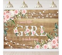 Hnmdmyi 3x2.4m Sfondo Baby Shower Una dolce bambina sta per arrivare Sfondo fotografico rustico in legno con motivi floreali rosa Decorazioni per festa di benvenuto al neonato Photo Booth Props