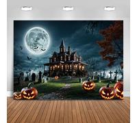 Hnmdmyi 3x2.4m Sfondo Halloween Horror Luna Notte Cimitero Haunted House spaventoso Zucca Lanterna Fotografia Sfondo Bambini Adulti Famiglia Halloween Decorazioni Party Banner Photo Booth Props