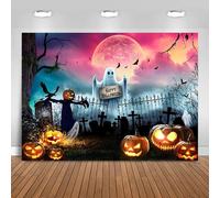 Hnmdmyi 3x2.4m Sfondo Halloween Horror Luna Notte Spaventoso Fantasma Spaventapasseri Zucca Lanterna Cimitero Pipistrello Fotografia Sfondo Bambini Adulti Famiglia Halloween Decorazioni Festa Banner