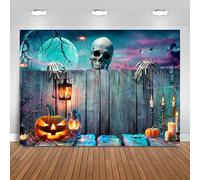 Hnmdmyi 3x2.4m Sfondo Halloween Scheletro legno muro Zucca Lanterna Horror Luna Notte Fotografia Sfondo Bambini Adulti Famiglia Halloween Party Decorazioni Banner Photo Booth Props