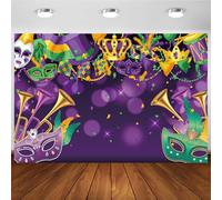 Hnmdmyi 3x2.4m Sfondo Mardi Gras Masquerade Party verde viola maschera sfondo fotografico Mardi Gras Carnevale Dress-up Party Decorazioni Banner Photo Booth Props
