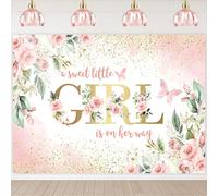Hnmdmyi 3x2m Sfondo Baby Shower Una dolce bambina sta per arrivare Fiori rosa Foglie verdi Punti dorati Sfondo fotografico Decorazioni per festa di benvenuto al neonato Banner Photo Booth Props