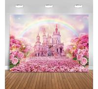 Hnmdmyi 3x2m Sfondo Castello rosa reale principessa castello ciliegio fiore rosa arcobaleno fotografia sfondo dolce ragazze principessa compleanno decorazioni Banner Photo Booth Props