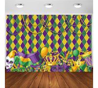 Hnmdmyi 3x2m Sfondo Mardi Gras Festa in Maschera da ballo Oro Verde Viola Sfondo fotografico Martedì Grasso Carnevale Dress-up Decorazioni di festa Banner Photo Booth Props