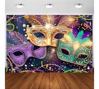 Hnmdmyi 3x2m Sfondo Mardi Gras Festa in Maschera Viola Verde Oro Glitter Maschera Perline Sfondo Fotografico Mardi Gras Carnevale Travestimento Festa Decorazioni Banner Photo Booth Props