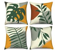 Hnmdmyi Boho 50x50 Set di 4, Foglie astratte Natura Piante decorativo Mid Century Modern Minimalista Estetico Arte Copricuscino in Lino per Divano Letto Outdoor Home Decor