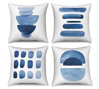 Hnmdmyi Copricuscino blu 50x50 Set di 4, Boho Astratto Blu Navy Geometrico Decorativo Copricuscini Minimalista Arte Moderna Estetica Lino Copricuscino per Divano Letto Esterno Home Decor