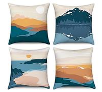 Hnmdmyi Copricuscino Boho 40x40 Set di 4, astratto montagna tramonto alba coperture cuscino decorativo metà secolo moderno natura paesaggio arte lino copricuscino per divano letto Home Decor