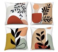 Hnmdmyi Copricuscino Boho 40x40 Set di 4, Foglia Astratta Pianta Tramonto Alba Decorativo, Geometria Arte Moderna Estetica in Lino per Divano Giardino Esterno Casa Arredamento